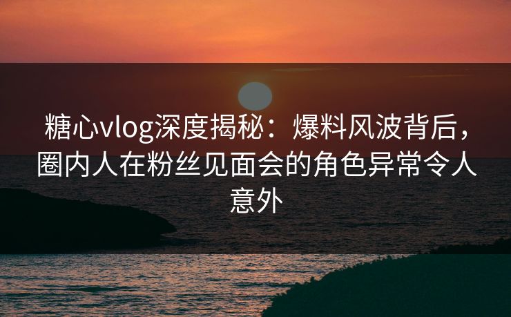 糖心vlog深度揭秘：爆料风波背后，圈内人在粉丝见面会的角色异常令人意外