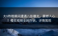 大V昨晚瞬间遭遇八卦曝光，震撼人心！樱花视频全网炸锅，详情围观