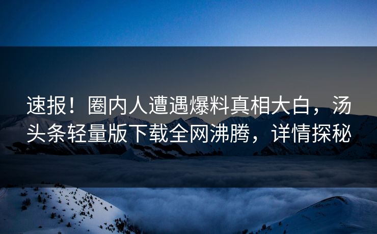速报！圈内人遭遇爆料真相大白，汤头条轻量版下载全网沸腾，详情探秘