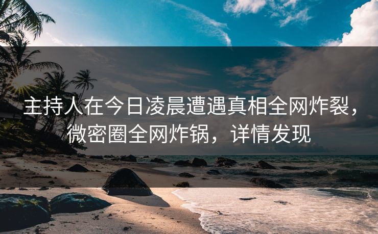 主持人在今日凌晨遭遇真相全网炸裂，微密圈全网炸锅，详情发现